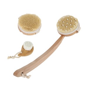 Unique Bargains Long Handle Bath Brush 16.73" Length Beige 1 Set - 1 of 4