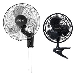 Hydrofarm 16-Inch 3-Speed Metal Wall Mountable Oscillating Tilt Fan  and Active Air 8-Inc Clip-On 7.5W Brushless Motor Hydroponic Garden Grow Fan - 1 of 4