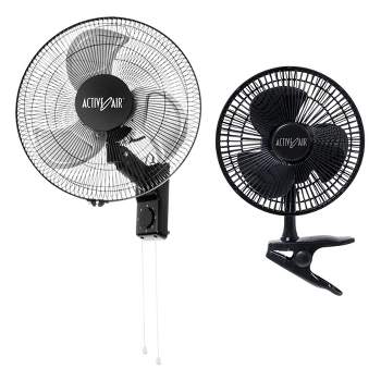 Hydrofarm 16-Inch 3-Speed Metal Wall Mountable Oscillating Tilt Fan  and Active Air 8-Inc Clip-On 7.5W Brushless Motor Hydroponic Garden Grow Fan