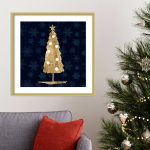 Amanti Art 25"x25" Blue and Tan Sophisticated Christmas II by Grace Popp Wood Framed Wall Art Print - 1 of 4