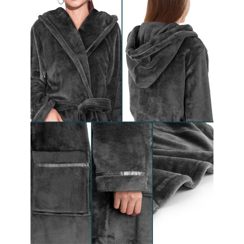 PAVILIA Fleece Robe For Women, Plush Warm Bathrobe, Fluffy Soft Spa Long Lightweight Fuzzy Cozy, Satin Trim, 4 of 7
