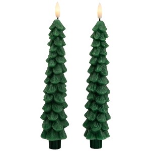 Northlight Flickering LED Flameless Wax Tapered Christmas Tree Candles - 9.75" - Green - Set of 2 - 1 of 4