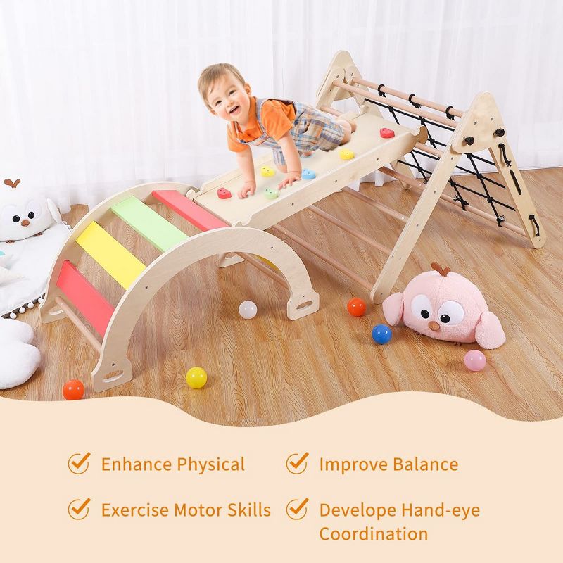 3-in-1 Wooden Climbing Gym Playset for Toddlers - Triangle Folding Climbing and Sliding for Boys and Girls, 2 of 8