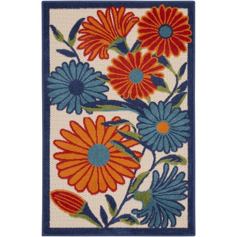 Nourison Aloha Daisy Flower Flatweave High-low Indoor Outdoor Area Rug ...