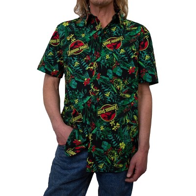 Men's Jurassic Park Classic Logo Hawaiian Print Button Down Shirt