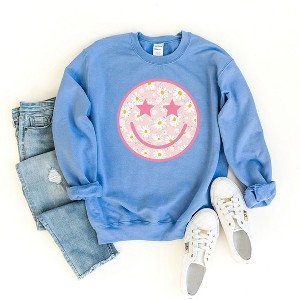 Simply Sage Market Women's Graphic Sweatshirt Floral Smiley Face - 1 of 4