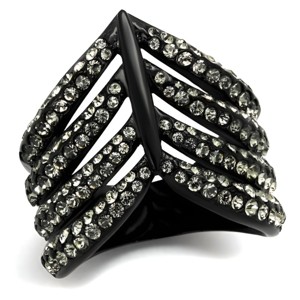Slickblue Women’s Black Ring, Multi-Band Layered Design with Black Synthetic Crystal, Ion-Plated Steel, Size 5–10 - 1 of 4