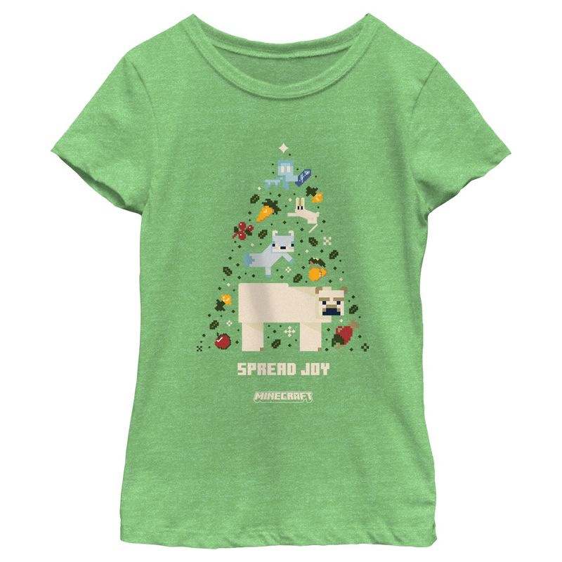 Girl's Minecraft Spread Joy Christmas Tree T-Shirt, 1 of 5