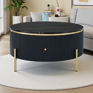 31.5" Round Coffee Table with Drawers & Marble Top - 1 of 4