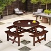 Gulches 8-Person Round Outdoor Picnic Table with 4 Built-in Benches - 2" Umbrella Hole, Weather-Resistant Waterproof Wood, Brown - 3 of 4