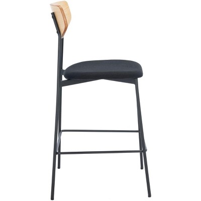 Mid-Century Oak and Black Iron Saddle Counter Stool