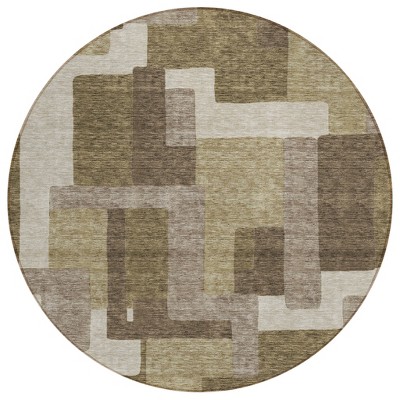 Brown And Beige Abstract Washable Indoor Outdoor Area Rug