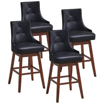 Tangkula Set of 4 Swivel Bar Stools 29" Pub Height Upholstered Chairs w/ Rubber Wood Legs