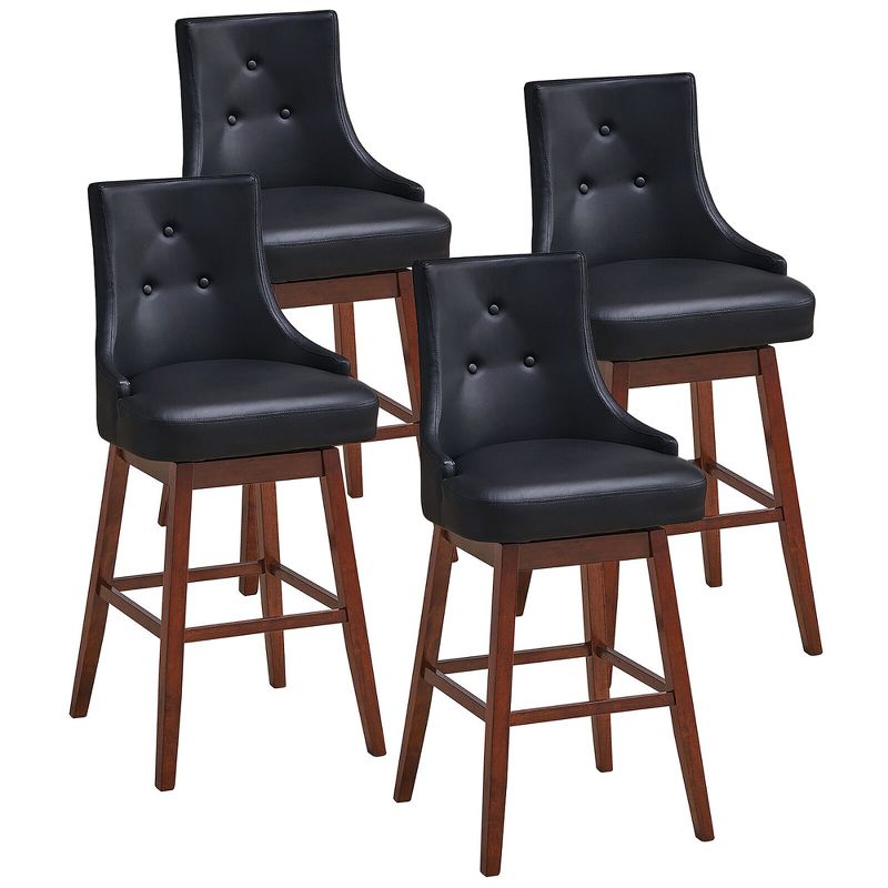 Tangkula Set of 4 Swivel Bar Stools 29" Pub Height Upholstered Chairs w/ Rubber Wood Legs, 1 of 10
