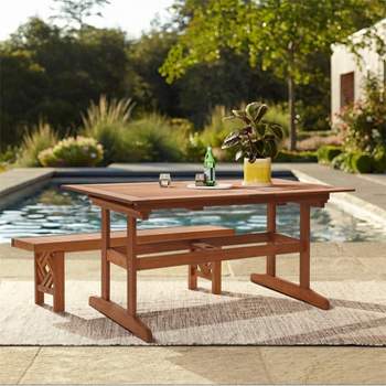 LuxenHome Carmel Solid Wood Extendable Outdoor Dining Table Brown