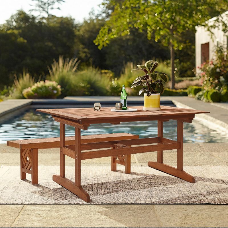 LuxenHome Carmel Solid Wood Extendable Outdoor Dining Table Brown, 1 of 13