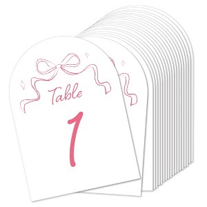 Big Dot of Happiness Pink Bow Table Numbers, Tying The Knot Bachelorette Decor, Coquette Centerpieces, Double-Sided 5 x 7 inches Table Numbers - 1-20 - 1 of 4