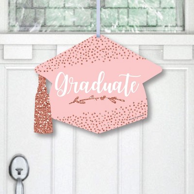 Big Dot of Happiness Rose Gold Grad - Hanging Porch Graduation Party Outdoor Decorations - Front Door Decor - 1 Piece Sign