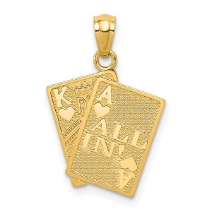 Black Bow Jewelry 14k Yellow Gold All In! King and Ace Playing Cards Pendant - 1 of 4