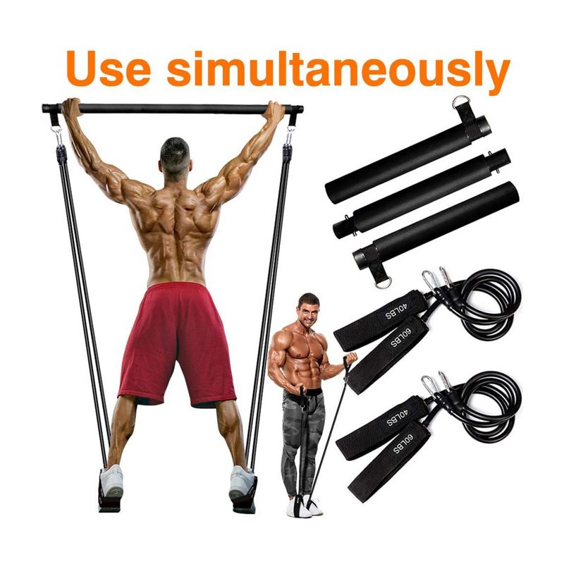 MALOOW Portable Pilates Exercise Bar Kit with Adjustable 20 and 30 Pound Resistance Bands & Travel Bag for Use at Home, Gym, Office, or Travel, 3 of 6