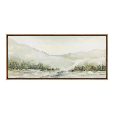 Winter Landscape Gold Framed Canvas Wall Art, 18x40