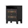 INFURNIC Nightstands Rustic 2 Drawer Nightstand with Top Shelf and Faux Wood Finish for Bedroom Storage, Gray, 15.8"*15.95"*23.25" - 3 of 4