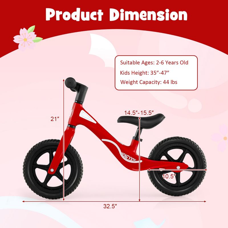 Costway Kids Balance Bike Lightweight Toddler Bicycle with Rotatable Handlebar Red/Blue, 4 of 11