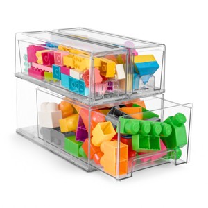 Sorbus (3 Pack) 1 Medium and 2 Small Clear Plastic Stackable Drawers with Handles - for Playroom, Toys, Games, and Craft Supplies - 1 of 4