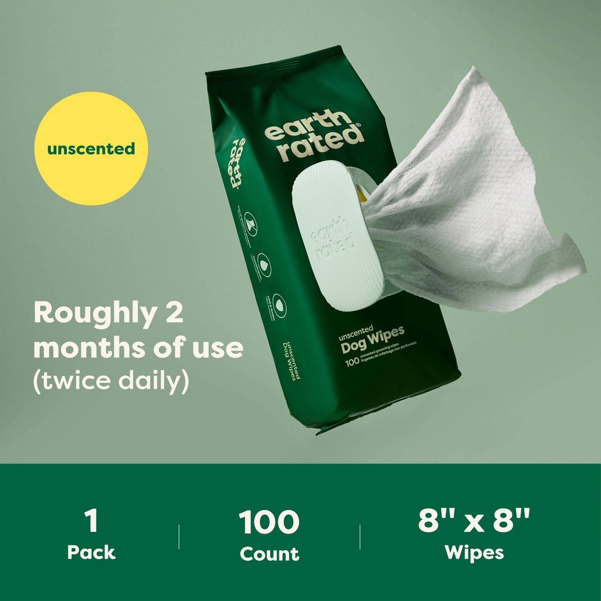 Earth Rated Thick Hypoallergenic Unscented Dog Grooming Wipes - 100ct - thumbnail 5