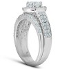 Pompeii3 1 1/4 Ct Diamond Halo Double Band Engagement Ring & Wedding Band Set White Gold - 3 of 4