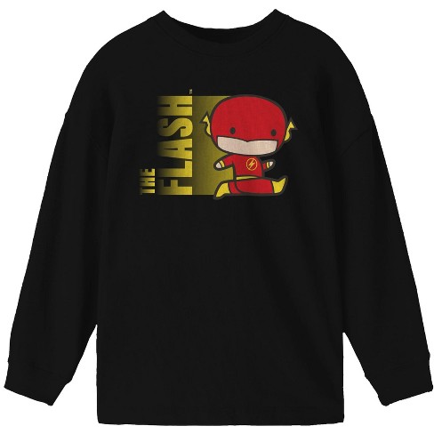 Justice League Chibi Flash Run Boy's Black Long Sleeve Shirt - image 1 of 1