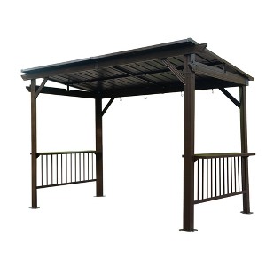 VisioGear Canopies and Gazebos, Patio Grill Canopy with 2 Cabinets and Ceiling Hooks, Gazebo Pavilion for Garden, Brown, 143.07"*77.72"*92.28" - 1 of 4