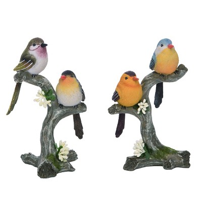 Transpac Assorted Resin Bird Duo Perched On Twig Set of 2 Home Decorations Tabletop Mantel, 8.00 inch H.