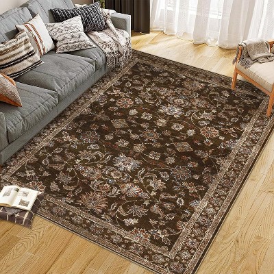 Washable Area Rug - Vintage Low Pile Soft Carpet w/ Rubber Backing for Living Room, Bedroom, Office