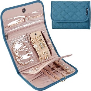Medium Foldable Travel Jewelry Roll, Pink Organizer Storage Case for Earrings, Necklaces & Rings - 1 of 4