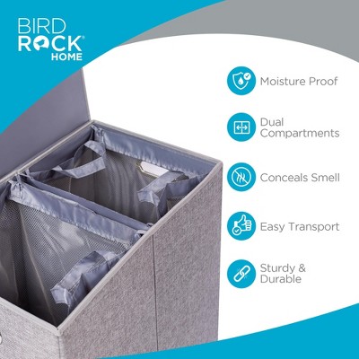 Double Gray Polyester Linen Collapsible Laundry Hamper with Lid