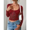 Coolmee Women's Lace Long Sleeve Shirt Low Cut Slim Fit Top Bow Sexy Going Out Club Concert Clothes - 2 of 4