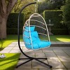 Outdoor Patio Egg Hanging Chair with Stand,Oversized Wicker Swing Chair with Cushions,Indoor Hammock Chair for Backyard Porch-Coolbibila - 3 of 4