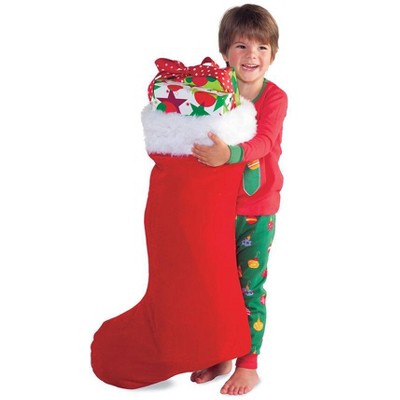 HearthSong Super-Sized 31½"L x 14½"W Red Velveteen Christmas Stocking with White Fur Cuff for Kids' Gift-Giving and Christmas Decor