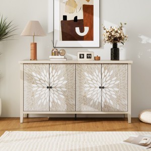 Modern Natural Sideboard Buffet Cabinet with 4 Doors, Decorative Dining Room Buffet Cabinet with Adjustable Shelves - Panipeachy - 1 of 4