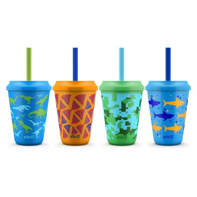 Ello 12oz 4pk Plastic Chameleon Color Changing Cups with Twist on Lids Blue