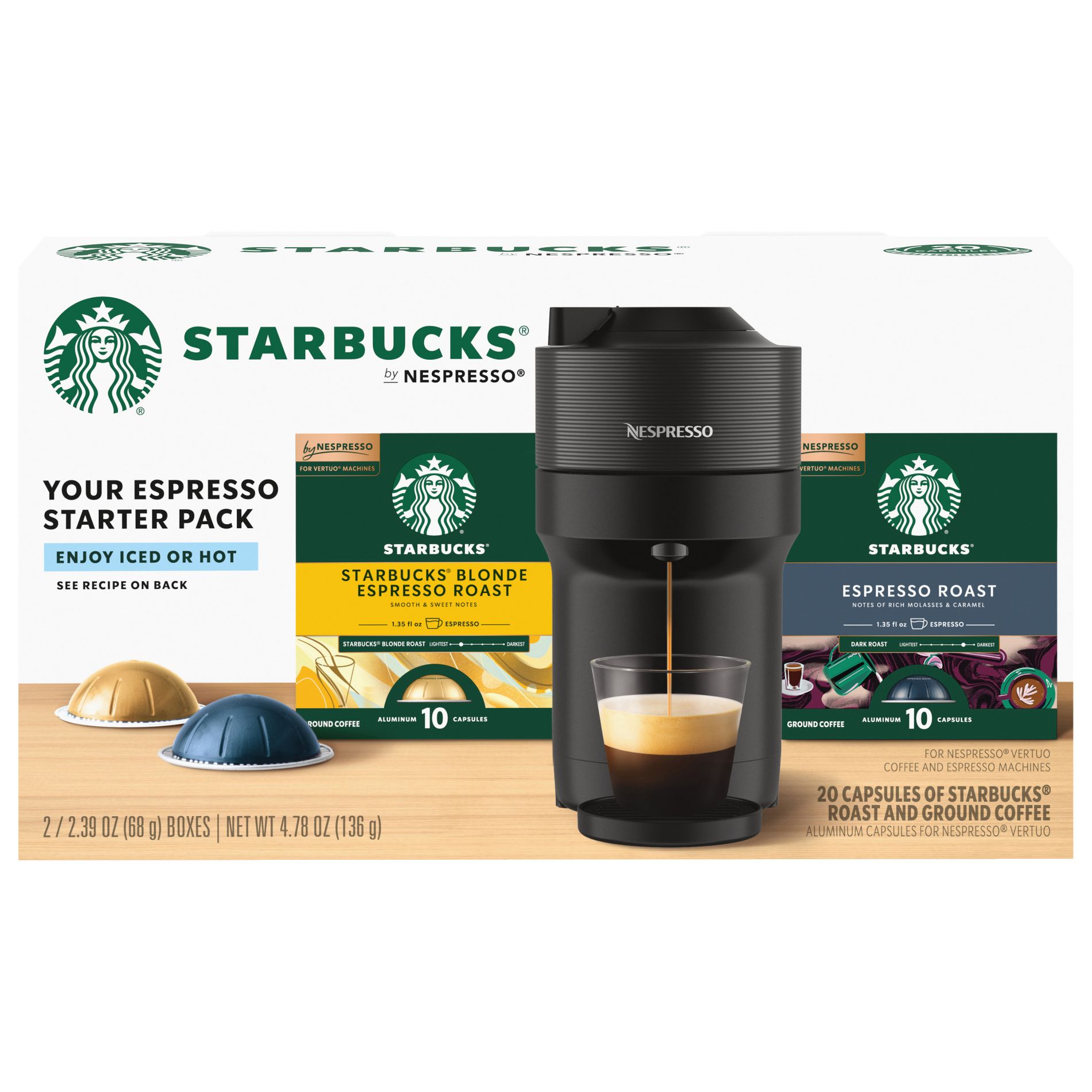 Starbucks By Nespresso Vertuo Line Espresso and Blonde Roast Dual Pack Coffee Pods - 20ct
