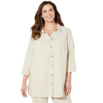 Catherines Women's Plus Size Classic Linen Buttonfront Shirt