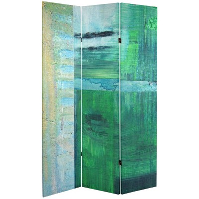 6" Double Sided Ravello Canvas Room Divider Green - Oriental Furniture: Lightweight, No Assembly Required