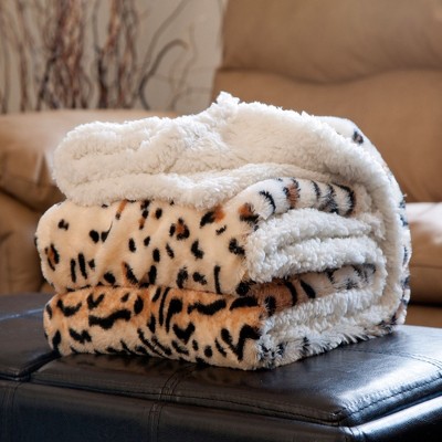Hastings Home Fleece Sherpa Blanket Throw - 50" x 60", Tiger Print