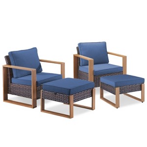Buenhomino 4 Pieces Patio Furniture Sets, Wicker Patio Chair with Ottomans, Outdoor Furniture Set for Outside Porch Garden Backyard - 1 of 4