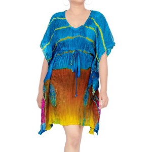 LA LEELA Women's Beachwear Summer Swim Beach Cover Ups for Swimwear Women Swimsuit Coverups for Women Short Duster Dress Medium Blue, Tie Dye Design - 1 of 3