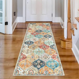 Washable  Area Rug, Non-Slip TPR Backing, Stain Resistant, Vintage Floral Design, Foldable Low Pile Accent Carpet for Living Room & Bedroom - 1 of 4