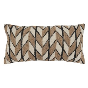 Saro Lifestyle Chevron Embroidered Block Print  Decorative Pillow Cover, Natural, 12"x24" - 1 of 3