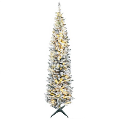 TopComfy Christmas Tree Stand Pre Lit Slim Noble Fir Artificial Tree with Realistic Branch Tips, Green, 21.8"*21.8"*82.8"